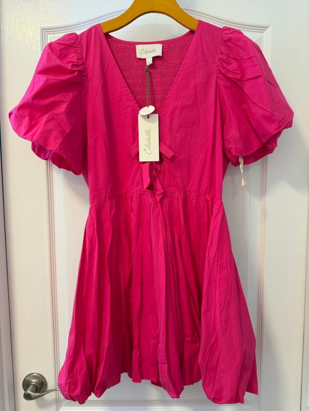 Cleobella Hot Pink Puff Sleeve Mini Dress in Small